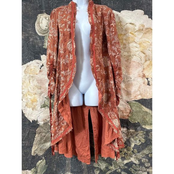 NWT Free People Lara Doublecloth Floral Duster Jacket Cedar Combo Boho Small - Picture 2 of 5